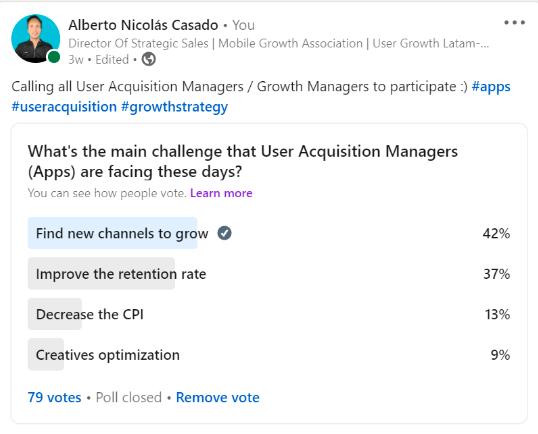 linkedin poll about user acquisition challenges